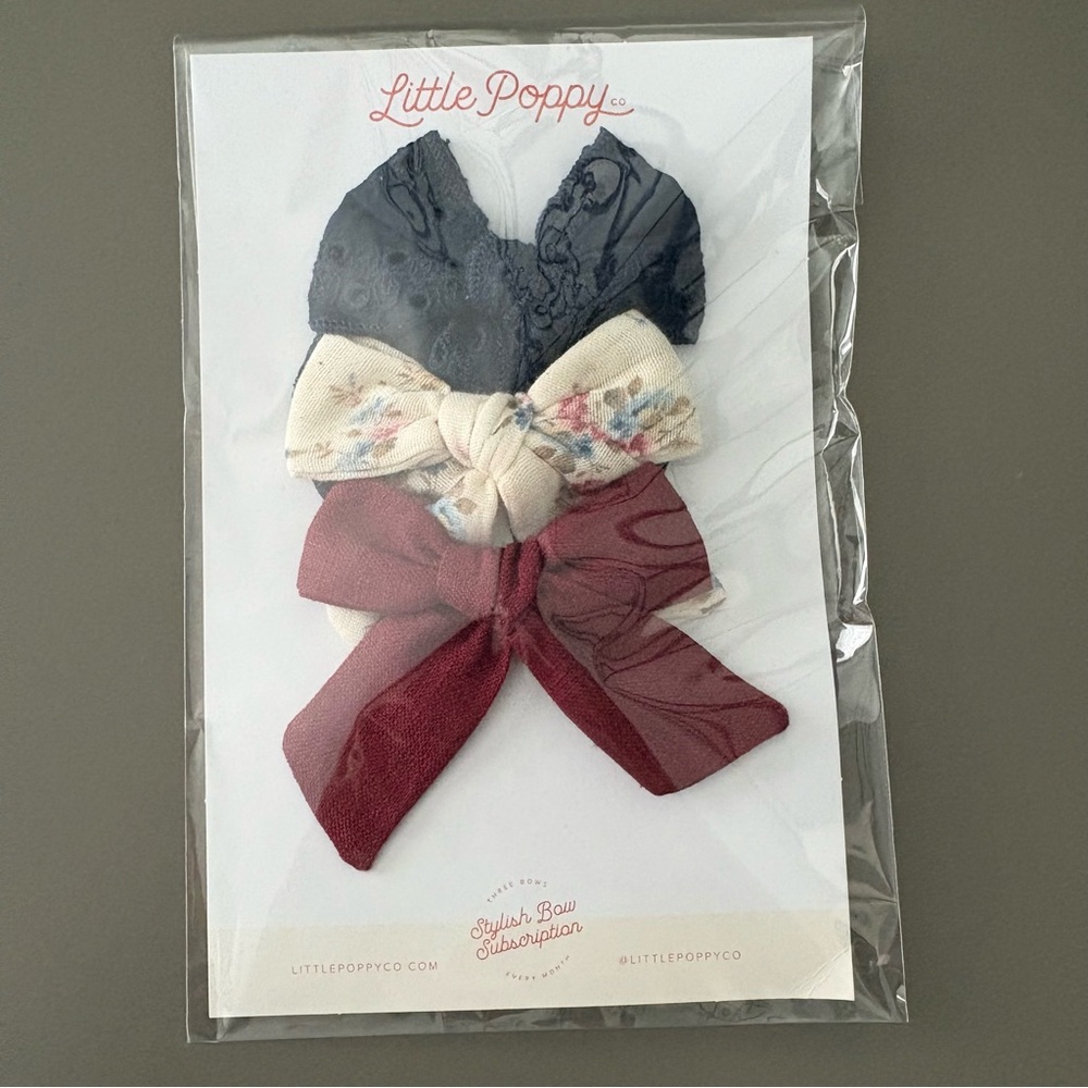 Little Poppy Bow Clip Set - Navy Eyelet, Floral, Burgundy NEW!